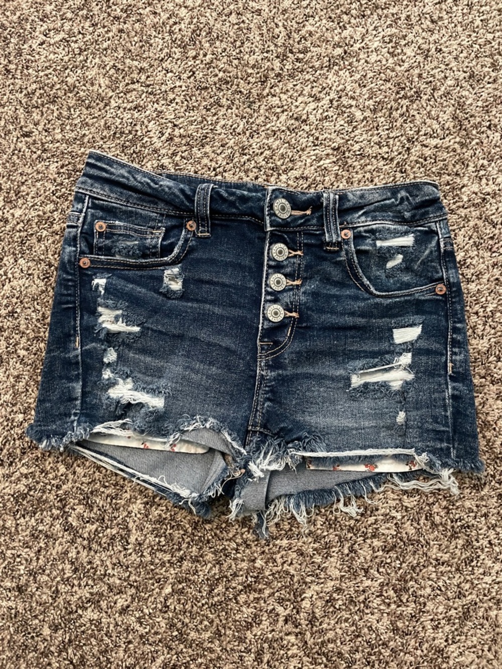 American Eagle Outfitters Dark Blue Distressed Denim Shorts